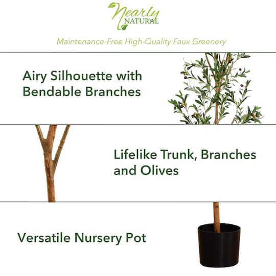 6ft. Potted Artificial Olive Tree with Natural Trunk